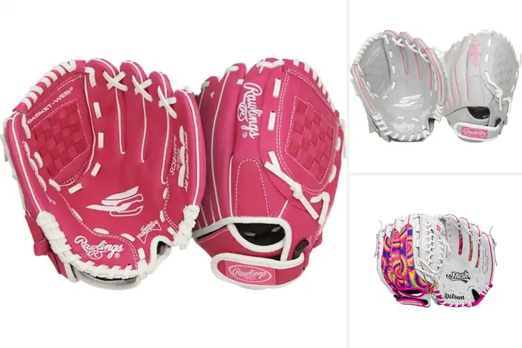 Detailed view of Best White Pink Softball Gloves